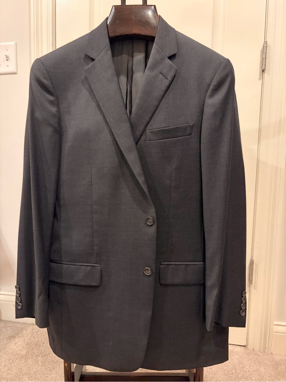 Hart Schaffner Marx Suit Mens 44L 40x31 Charcoal Wool USA Flat Front